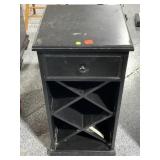 Small Black Wood Side Stand with Wine Bottle