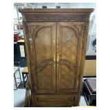 6ft Tall Oak Armoire Cabinet with Mirror inside -