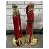 Gold-finished crowd control stanchions w/red