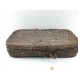 African Woven Lidded Basket 17x10x4