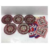 5 Maestro glass luncheon plates, floral, silver