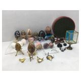 Decorative egg collection, wood, stone &
