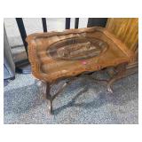 Vtg Carved Wood Side Table with Removable Glass
