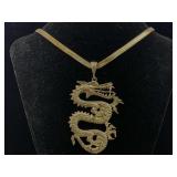 Metal Necklace W/dragon Pendant, Sz 23in Long