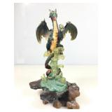 Green resin dragon w/wood base, detached, needs