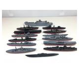 14 Wooden submarines & ships, assorted sizes