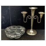 Silver-plated Candle Holder & Candy Dish W/silver