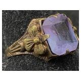 10k Gold Ring W/glass Stone, Tw 2.3g, Sz 7.5