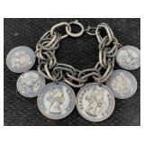 Vtg Germanu Bracelet With British Coins, Sz 7in
