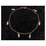 14k Gold Bracelet W/kid Charms, Tw 2.1g, Sz 7ï¿½in