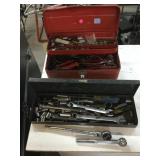 Metal tool boxes w/tools, approx 17in long