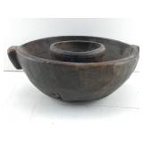 One Piece Carved Wood African Bowl w/ Attached