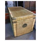 Wicker trunk w/brass accents, approx 36x20x20in