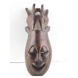 Large carved wooden mask with beard and horns. 7