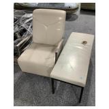 Cream armchair and bench, approx 44in long