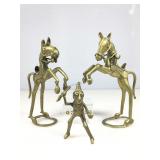 Vtg brass sculptures horses, 1 with rider,