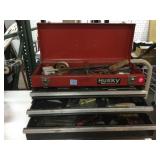 Husky metal tool box w/tools, approx 21in long