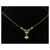 10k Gold Heart Necklace, Tw 1.7g, Sz 17in Long