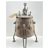 Cast Bronze Akan Kuduo Figural Vessel. 18in H