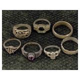 7 Sterling Silver Rings, Tw 24.4g, Sz 4, 6, 7, 8,