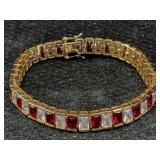 Sterling Silver Bracelet W/rubies & More, Tw 23.3g