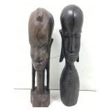 Hand carved African wood busts, 9 in tall