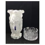 Frosted glass vase, Bohemian crystal, 10 in tall