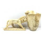Resin lion statue figurine, 6x10 & art glass