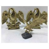Brass eagle bookends & eagle statue, 4 in tall