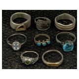 8 Sterling Silver Rings, Tw 25.5g, Sz 3, 4, 6 & 7