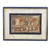 This is a vintage marquetry elephant wall art