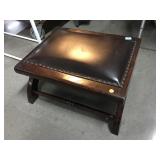 Wood stool w/pleather top, approx 23x19x11in