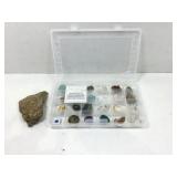 Gemstone collection w/COA, blue glass stone &