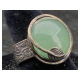 Sterling Silver Ring W/jadeite, Tw 11g, Sz 8