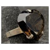 Sterling Silver Ring W/heart Black Quartz, Tw 7g,