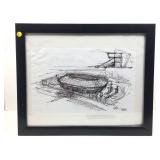 Framed, signed pen & ink sketch, landscape, 18x22