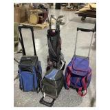 3-Bowling bags w/balls, golf bag w/clubs