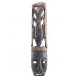 Hand Carved Wooden Mask With Fish Design. Wall