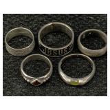 5 Sterling Silver Rings, Tw 24.5g, Sz 7, 9.5, 11.5