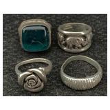4 Sterling Silver Rings, Tw 26.8g, Sz 6,7 & 10