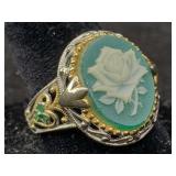 Sterling Silver Ring W/flower Cameo, Tw 4.3g,