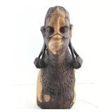 Hand Carved Wooden African Bust. Approx 13in Tall