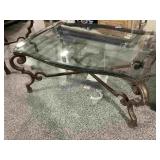 Metal coffee table w/glass top, approx 54x36in