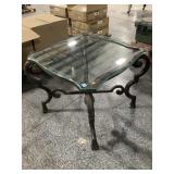 Metal side table w/glass top, approx 32x32x27in