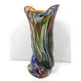 Hand blown glass vase, multi color, 15 in tall