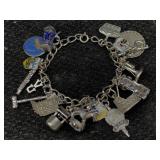 Sterling Silver Charm Bracelet, Tw 59.4g, Most