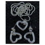 Sterling Silver Heart Necklace & Earrings Set,