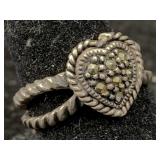 Sterling Silver Heart Ring, Tw 3.8g, Sz 6