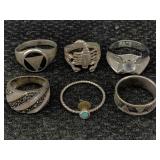 6 Sterling Silver Rings, Tw 24.6g, Sz 5.5, 10, 7,