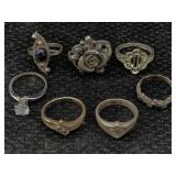 7 Sterling Silver Rings, Tw 24.8g, Sz 6, 7, 5.5, 8